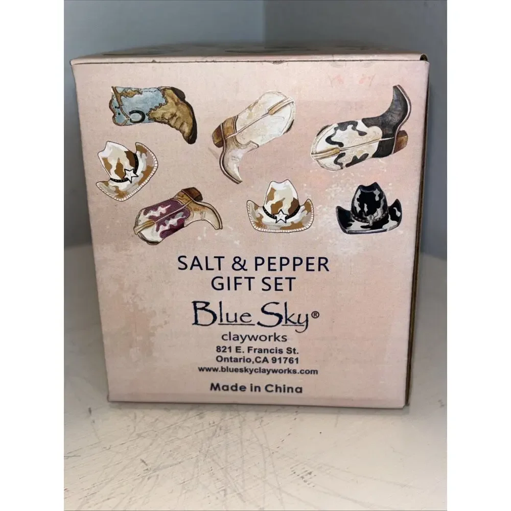 Blue Sky Clayworks Western Cowboy Cowgirl Boots & Hat Salt & Pepper Shakers NEW